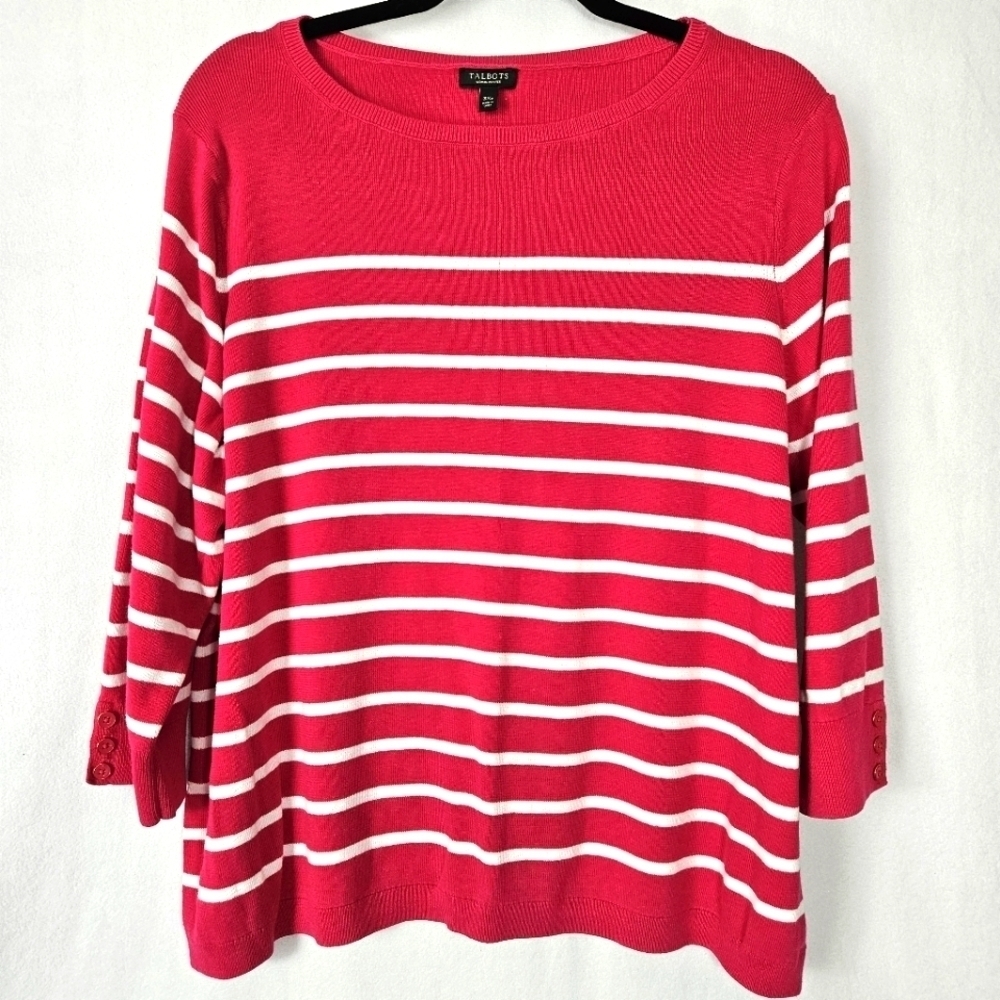Talbots Woman Petites Pink White Stripes Top 3XP.